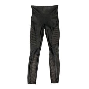 Spanx Leggings Women S Small Black Coated Faux Leather Moto Pull On Ribbed Panel